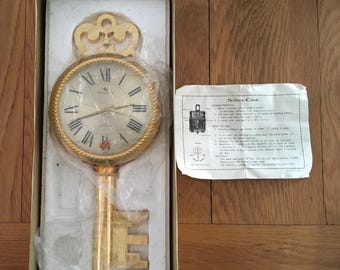 Vintage 1960s Tokyo Clock Red Leather Brass Round Foldable Travel