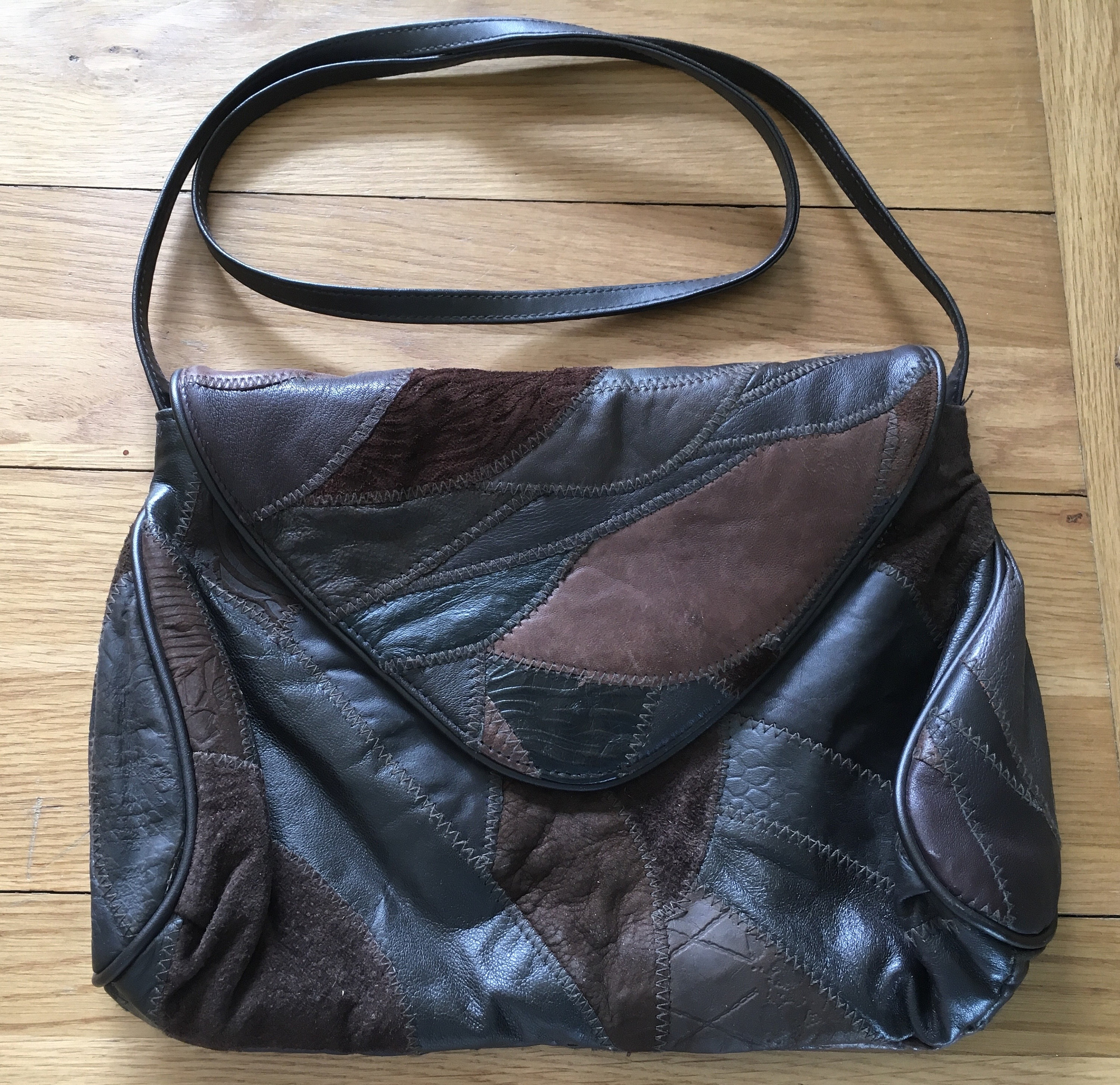 Sac à Main Vintage Cuir Marron Boho Années 70 - Double Poignée - Bandoulière Détachable - Taille Moyenne
