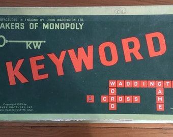 Vintage Retro Keywords Fun Family British Words Board Game Manufactured by John Waddington Ltd makers of Monopoly 1950’s Complete RARE