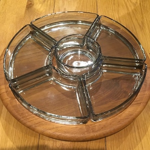 Digsmed Teak & Glass Lazy Susan Tableware, Mid Century,  Bowl Set, Ballbearing Turntable, Danish Design, Crudities, Dip and Chip Dish 1960s