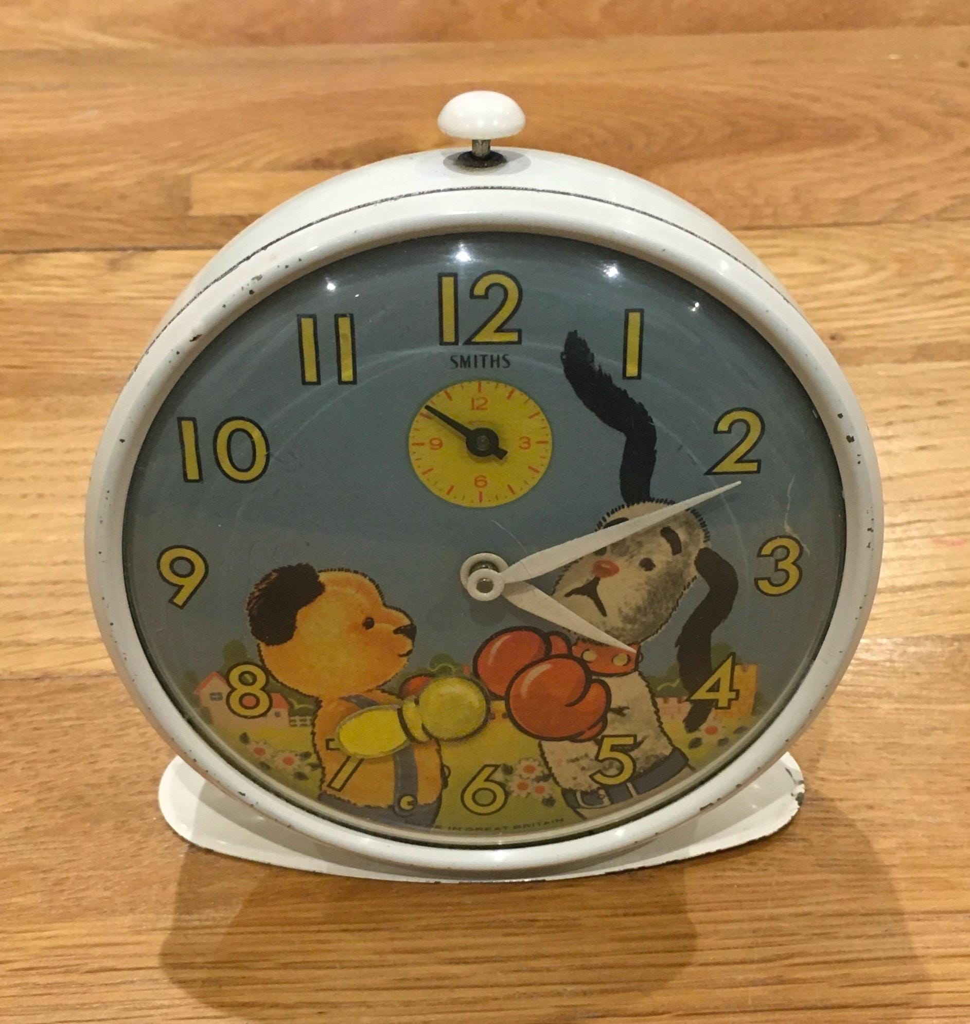 Vintage Smiths Sooty and Sweep Moving Boxing Glove Alarm Clock