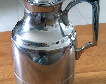 Vintage Glass Thermos Flask Travel Jug, Chrome Silver Thermos No.29Q Refill 29 QF Made in England, Cork Stopper Lid, 1960’s