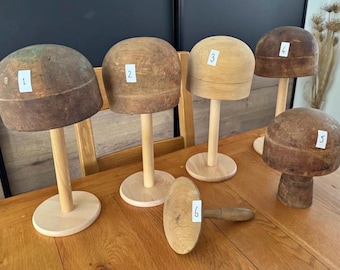 Vintage French Wooden Shabby Chic Bohemian Milliner's Haberdashery Hat Wig Stand Headform Darning Mushroom Shop Display Brocante Decor C.20