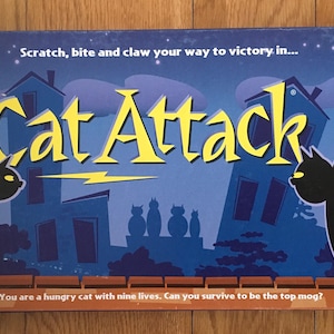 Gioco da tavolo retrò vintage Jon Self CAT ATTACK Fun Family di Boardroom Productions 2001 Completo - Carte ancora sigillate - Mai giocato con