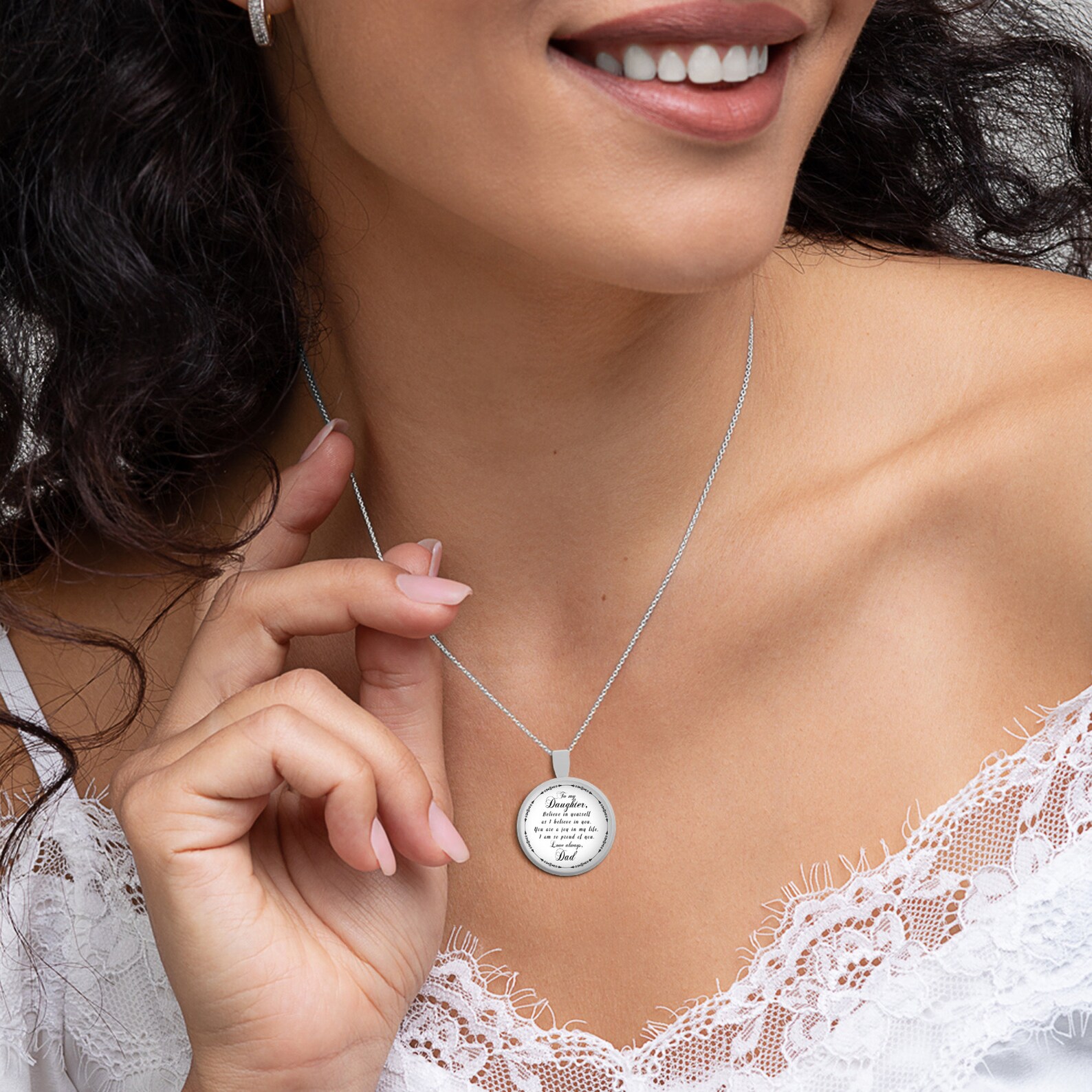 Father Daughter Necklace Pendant Round Silver Sentimental Etsy