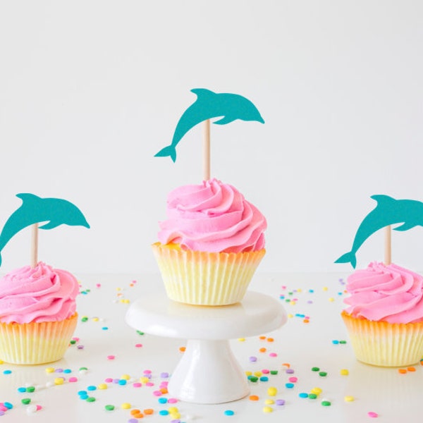 Dolphin Cupcake Toppers, Glitter Dolphin, Dolphin Decor, Glitter Cupcake Toppers, Beach Birthday Party, Dolphin Birthday, Under the Sea