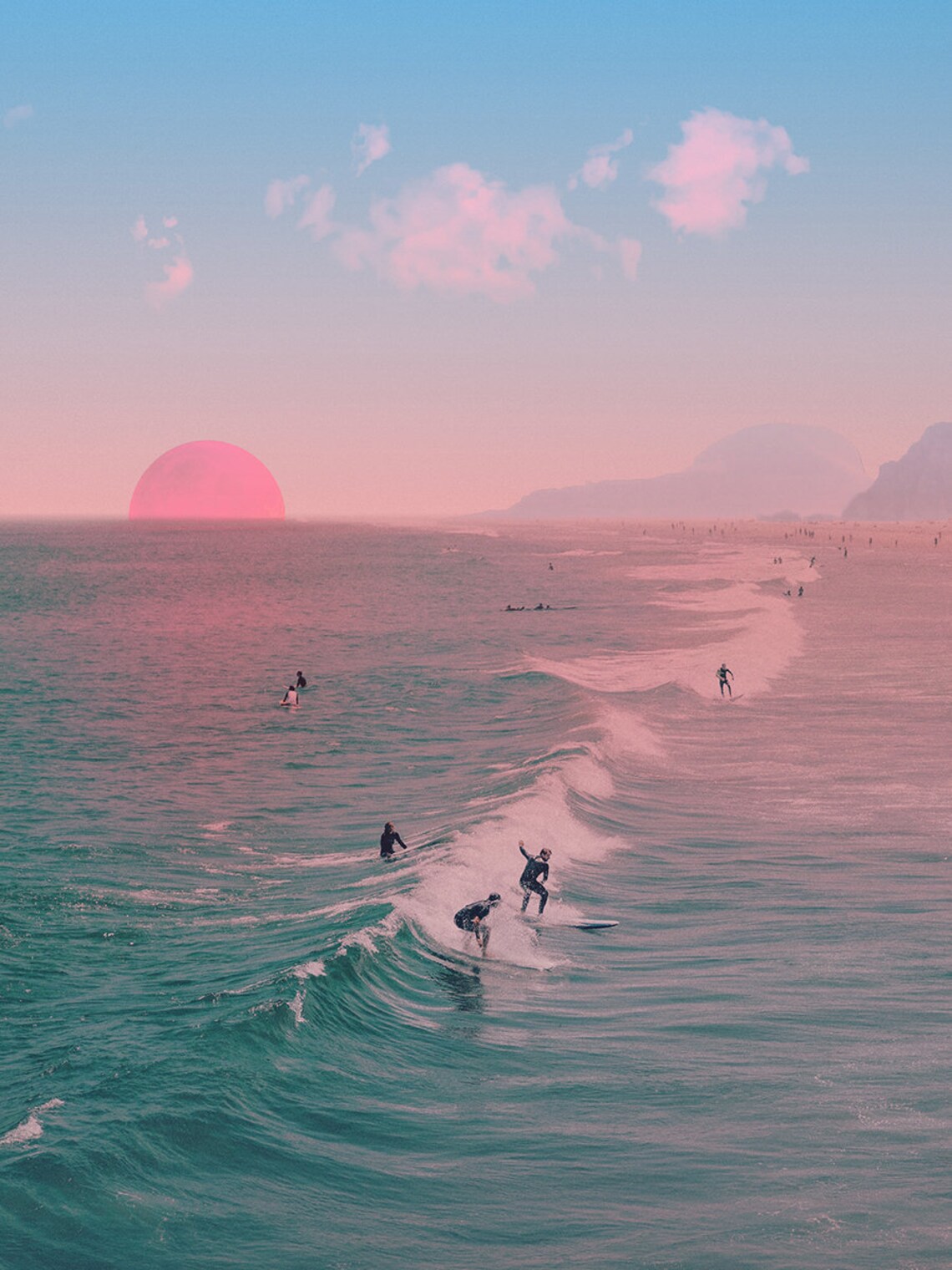 Surreal Ocean Surfing Pastel Poster Collage Digital Art - Etsy India