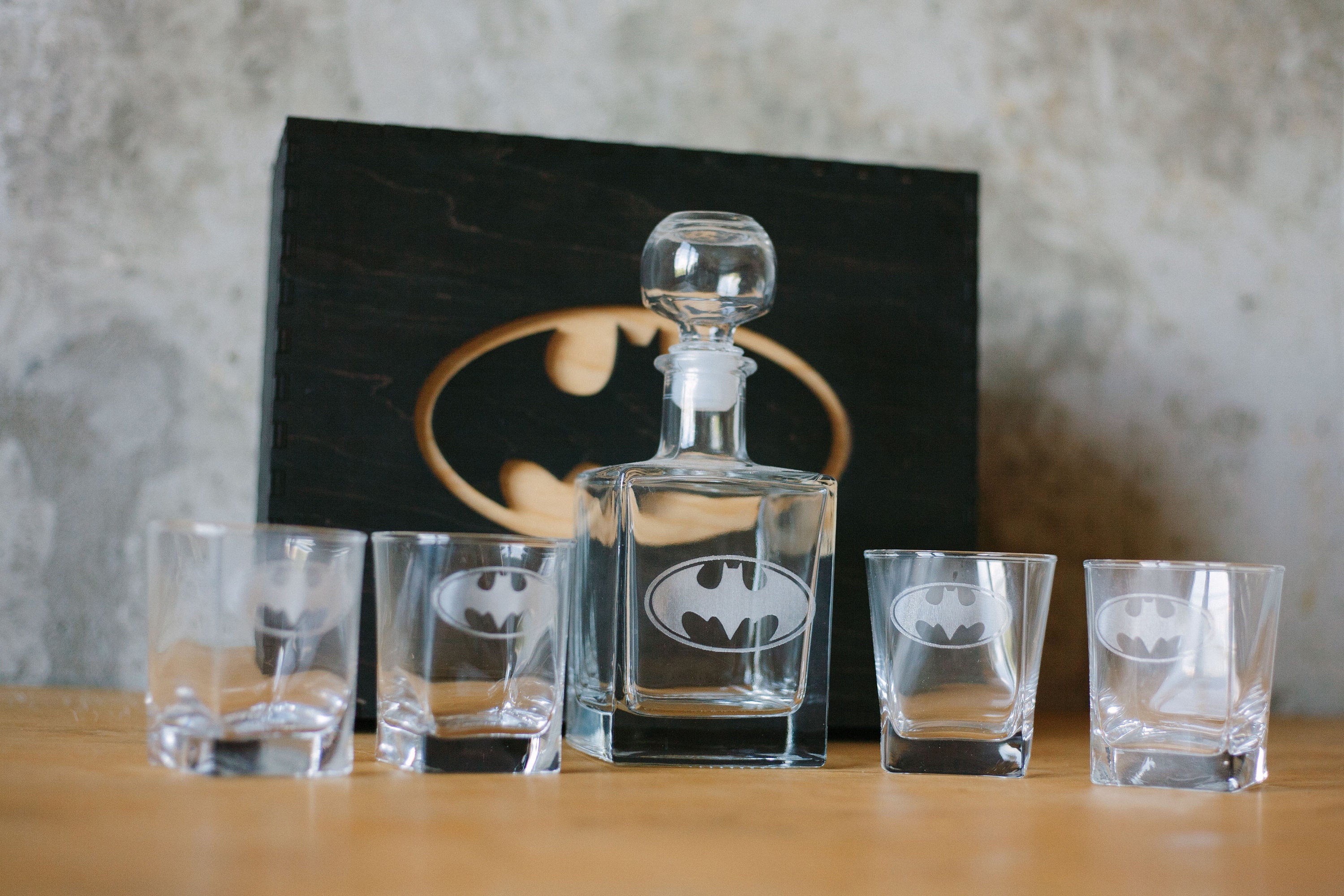 Batman Whiskey Decanter Set Whiskey Glasses Batman gifts Etsy