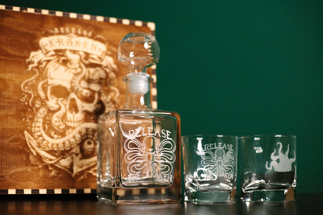 Whiskey Decanter Set, Personalized Whiskey Glasses, the Kraken, Release