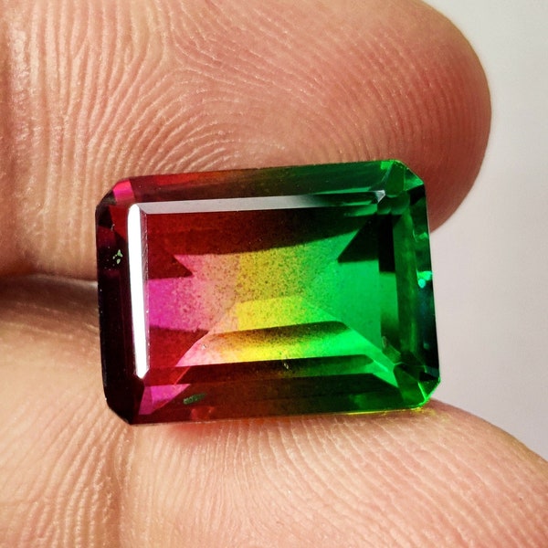 WATERLONE TOURMALINE GEMSTONE 12Ct Cristal Natural Sandía Turmalina Bi Color Doblete Octágono 12X16mm Piedra Corte Esmeralda Turmalina