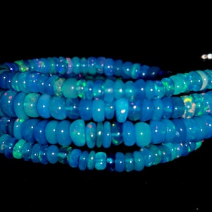 HIGH QUALITY ETHIOPIAN Opal Beaded Necklace 42Ct Natural Blue Ethiopian Opal 18Inches Length Electric Fire Beads Necklace Gemstone 6x3/3x2MM image 1