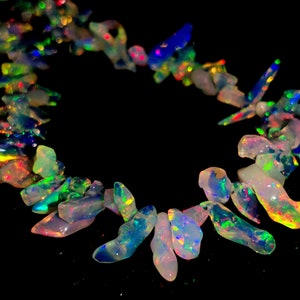 AAA QUALITY Opal Necklace Gemstone 84Ct Welo Fire Natural Ethiopian Opal Uncut Rough Necklace 1Line Strand Cabochon Opal Necklace 15X5/8X4MM