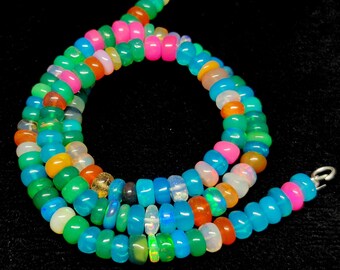 OPAL BEADED NECKLACE Gemstone Rondelle Shape 73Ct High Quality Natural Disco Multi Ethiopian Opal Beaded Necklace 1Line Strand Necklace Opal