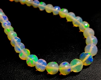 OPAL BEADED NECKLACE Jewelry 58Ct Good Quality Electric Fire Natural Ethiopian Opal Necklace 18Inches Length Faceted Opal Necklace 7X6/4X3MM
