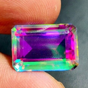 RAINBOW MYSTIC TOPAZ Gemstone 14Ct Good Quality Mystic Topaz Loose Gemstone Emerald Cut Ring Size Mystic Topaz Jewelry 16X12X9MM