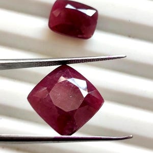 Natural Red Ruby Gemstone Lot, Faceted Cushion Rectangle Pair (18.40 Ct)