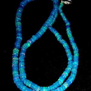 HIGH QUALITY ETHIOPIAN Opal Beaded Necklace 42Ct Natural Blue Ethiopian Opal 18Inches Length Electric Fire Beads Necklace Gemstone 6x3/3x2MM image 2