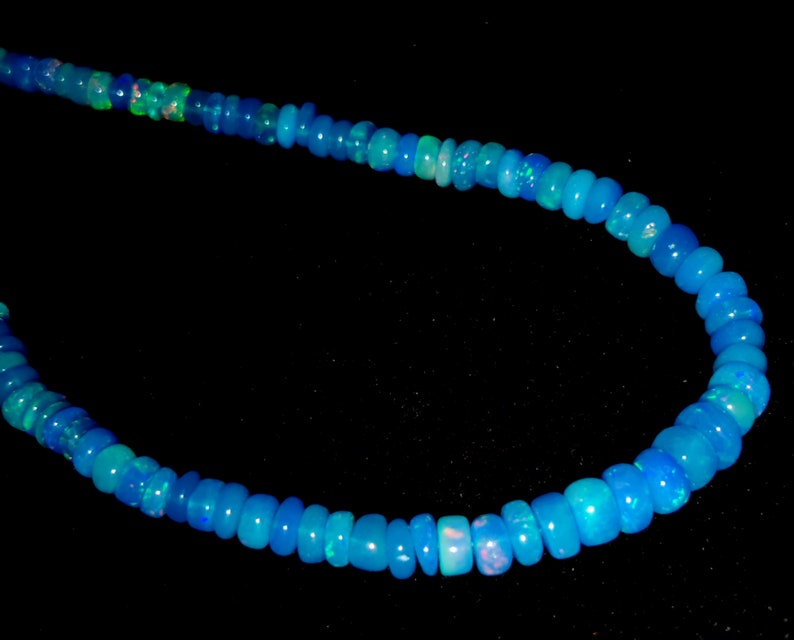 HIGH QUALITY ETHIOPIAN Opal Beaded Necklace 42Ct Natural Blue Ethiopian Opal 18Inches Length Electric Fire Beads Necklace Gemstone 6x3/3x2MM image 3