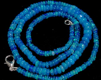 GOOD QUALITY BLUE Ethiopian Opal Beaded Necklace 37Ct Wela Fire Natural Ethiopian Opal 18Inches Length Cabochon Beads Necklace Gemstone