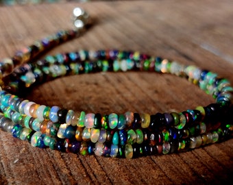 Ethiopian Opal Bead Necklace, Rainbow Fire Strand, 18 Inch