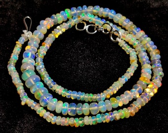 Ethiopian Opal Beaded Necklace, 52Ct Rondelle Gemstone Strand