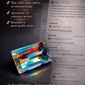 MYSTIC TOPAZ GEMSTONE 18Ct High Quality Rainbow Mystic Topaz Chekar Cut Faceted Loose Gemstone Pendant Size Mystic Topaz