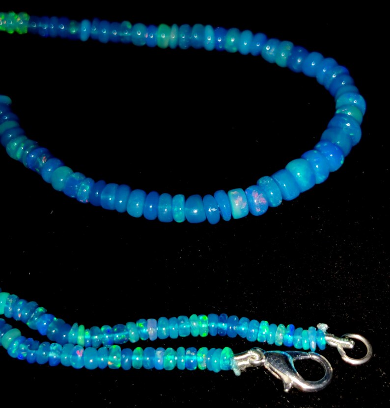 HIGH QUALITY ETHIOPIAN Opal Beaded Necklace 42Ct Natural Blue Ethiopian Opal 18Inches Length Electric Fire Beads Necklace Gemstone 6x3/3x2MM image 4