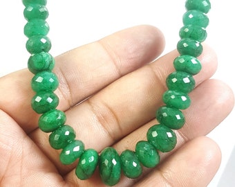 Natural Emerald Gemstone Faceted Beaded Necklace Roundel Shape Emerald Beads 1 Line Strand Necklace Jewelry 259 Ct MM Size  6x6x4 To 13x13x7