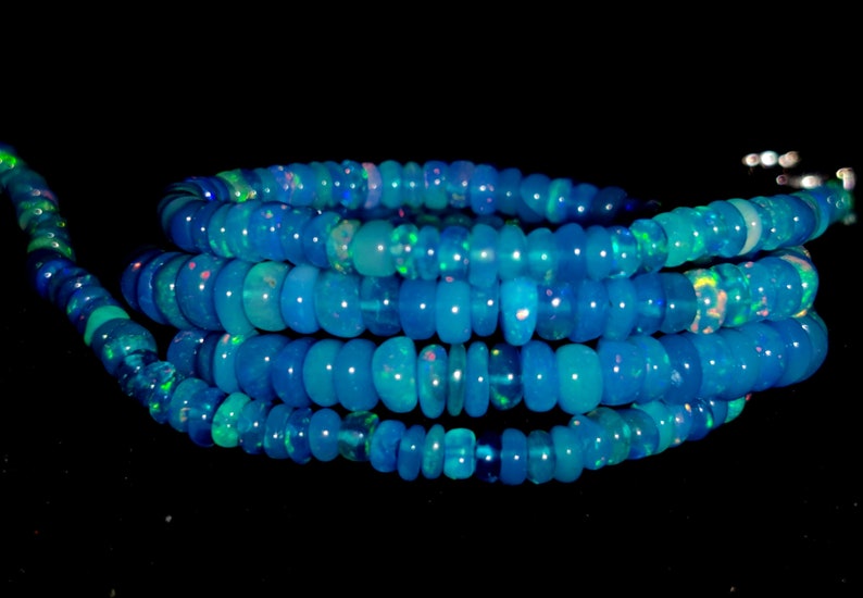 HIGH QUALITY ETHIOPIAN Opal Beaded Necklace 42Ct Natural Blue Ethiopian Opal 18Inches Length Electric Fire Beads Necklace Gemstone 6x3/3x2MM image 1