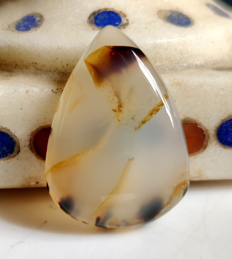 MONTANA AGATE GEMSTONE 24Ct Natural Montana Agate Smooth Cabochon Pear Shape Perfect Pendant Size Montana Agate Loose Gemstone 27x19x6MM