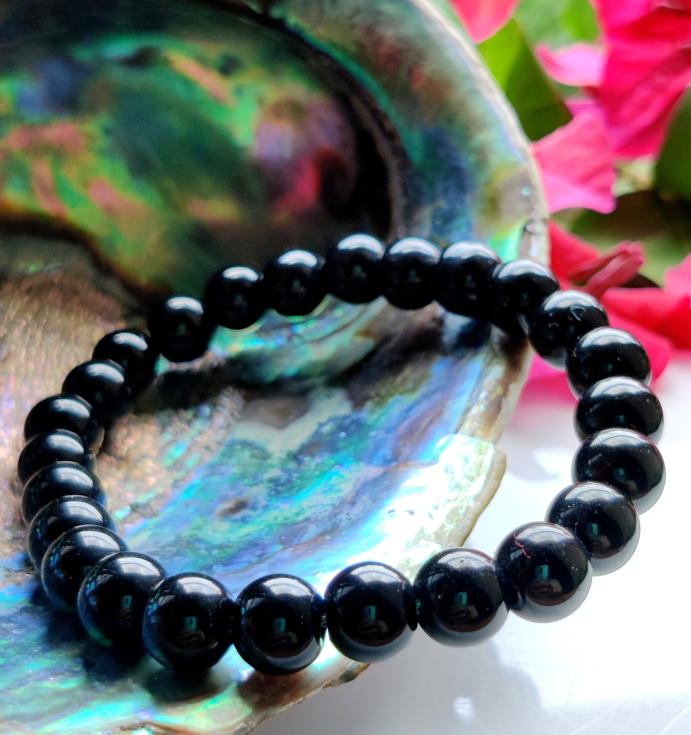 ブレスレット SK8ER ROCK Eight Ball Black Gemstone Bracelet 001 Vnox Black Lava Stone Bracelets, Mens Energy Power Natural