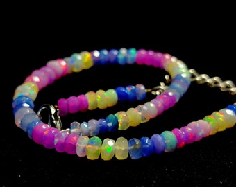 MULTI ETHIOPIAN OPAL Gemstone Beaded Bracelet 26Ct Electric Fire Natural Ethiopian Opal Gemstone 7Inches Length Beads Jewellery 5x3/4x2MMm