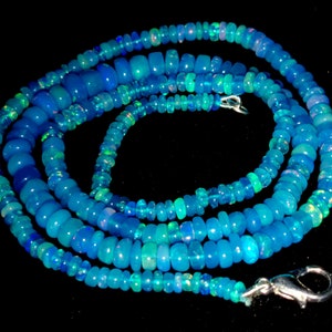 HIGH QUALITY ETHIOPIAN Opal Beaded Necklace 42Ct Natural Blue Ethiopian Opal 18Inches Length Electric Fire Beads Necklace Gemstone 6x3/3x2MM image 5