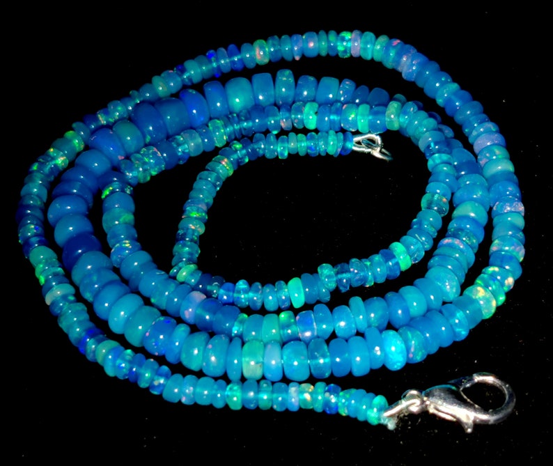 HIGH QUALITY ETHIOPIAN Opal Beaded Necklace 42Ct Natural Blue Ethiopian Opal 18Inches Length Electric Fire Beads Necklace Gemstone 6x3/3x2MM image 5