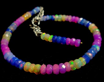 Ethiopian Opal Beaded Bracelet, Multi-Color Gemstone Rondelle Strand