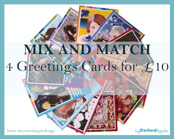Mix and Match Greeting Cards pack of 4 Multipack Art Cards | Etsy
