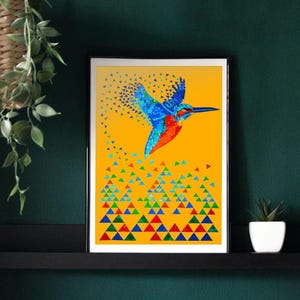 Stampa artistica A3 - Martin pescatore su carta gialla - 100% riciclata