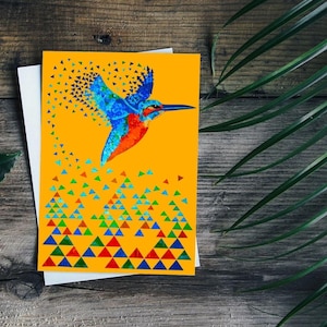 Stampa artistica A5 - Martin pescatore su carta gialla - 100% riciclata
