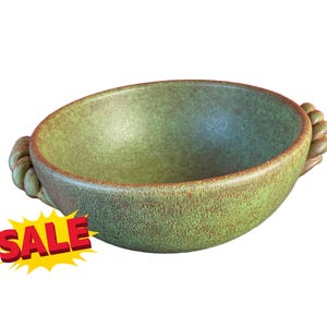 Midcentury Pfrontner Keramik Bowl with Handles – 1960s German Art Pottery Green Brown Glaze – Studio Ceramic Centerpiece FARM HELP