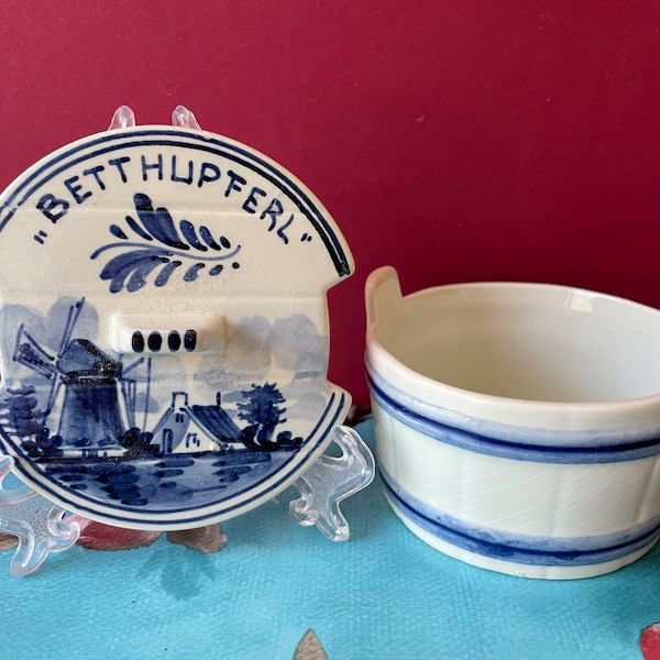 Vintage Delft Blue ""Bedtime Treat"" Kanister mit Deckel Blau & Weiß Keramik Deckeldose Keksdose oder Trinket Dish Sammler Geschenk Idee Freund