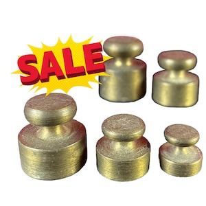 Vintage Brass Scale Weights Set – 6 Piece Antique Balance Weights with Patina – Early 1900s Apothecary or Kitchen Display