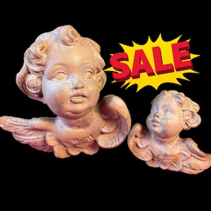 Vintage Wood Nativity Cherubs Handmade Set Carved Wood Angels with Wings Bavarian German Putti Figurines 2 Rustic Bucolic Decor MORE HELP