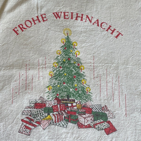 Vintage Christmas Tote Bag or Cloth Shopper from Germany with Handles Xmas Frohe Weihnachten Holiday Stocking Stuffer