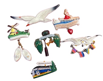 Vintage Hatpins with Charms – Seagulls, Dutch Shoes, Wine, Boats & More – Rare Plastic German Lapel Pins