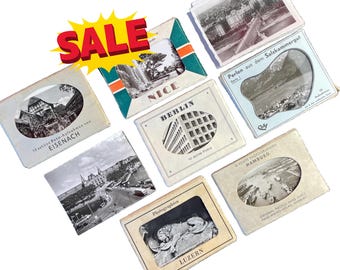 Vintage European Photo Sets – 1930s Travel Souvenirs from Hallstatt, Nice, Berlin, Amsterdam – Miniature Black and White Prints