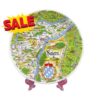 Vintage Bavarian Map Plate: Colorful German Collector Plate, 7.5&quot;