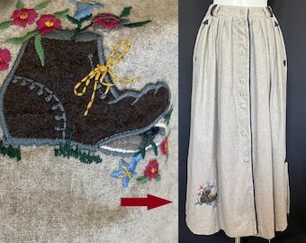 Vintage Wool Dirndl Skirt Midi Long Bavarian Folk Dress for Oktoberfest with Applique Germany Tyrolean Festival Outfit Pockets Trachten