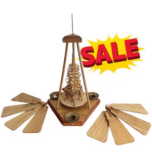 Erzgebirge Christmas Pyramid for REPAIR – Vintage German Wooden Candle Carousel, Deer & Tree – Missing Spinner Part – Rustic Holiday Decor