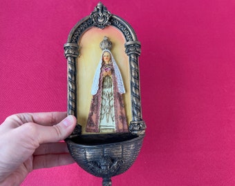 Vintage Holy Water Font Italian Virgin Mary Wall Hanging Stoup Resin Catholic Gift Idea Religious Home Altar Jesus Wall Art