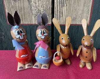 Vintage Erzgebirge Osterhasenfiguren Set 2 Handgefertigte Holzkaninchen aus Deutschland Geschenk Unter 30 Ostern Korbfüller Frühlingsdekor